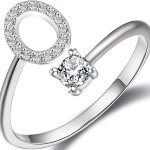 Haoze Initial Letter Ring for Women Girls Silver Stackable Alphabet Rings with Initial Adjustable Crystal Inlaid Initial Rings Bridesmaid Gift